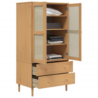 Kleiderschrank SENJA Rattan-Optik Schwarz 90x55x175 cm