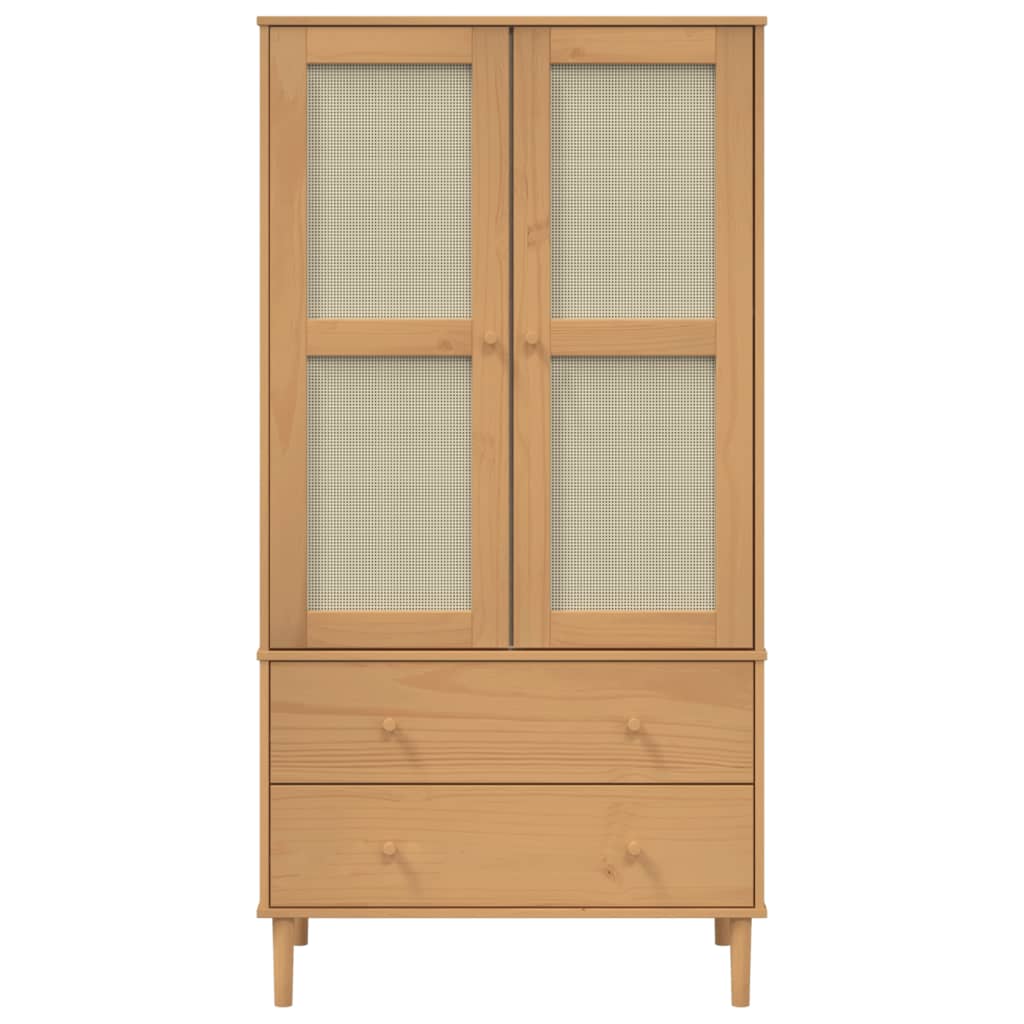 Kleiderschrank SENJA Rattan-Optik Schwarz 90x55x175 cm