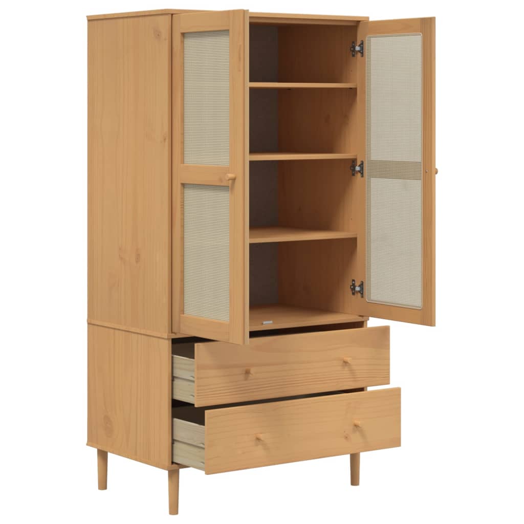 Kleiderschrank SENJA Rattan-Optik Schwarz 90x55x175 cm