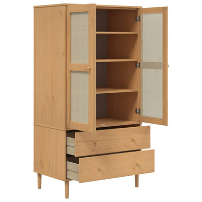 Kleiderschrank SENJA Rattan-Optik Schwarz 90x55x175 cm