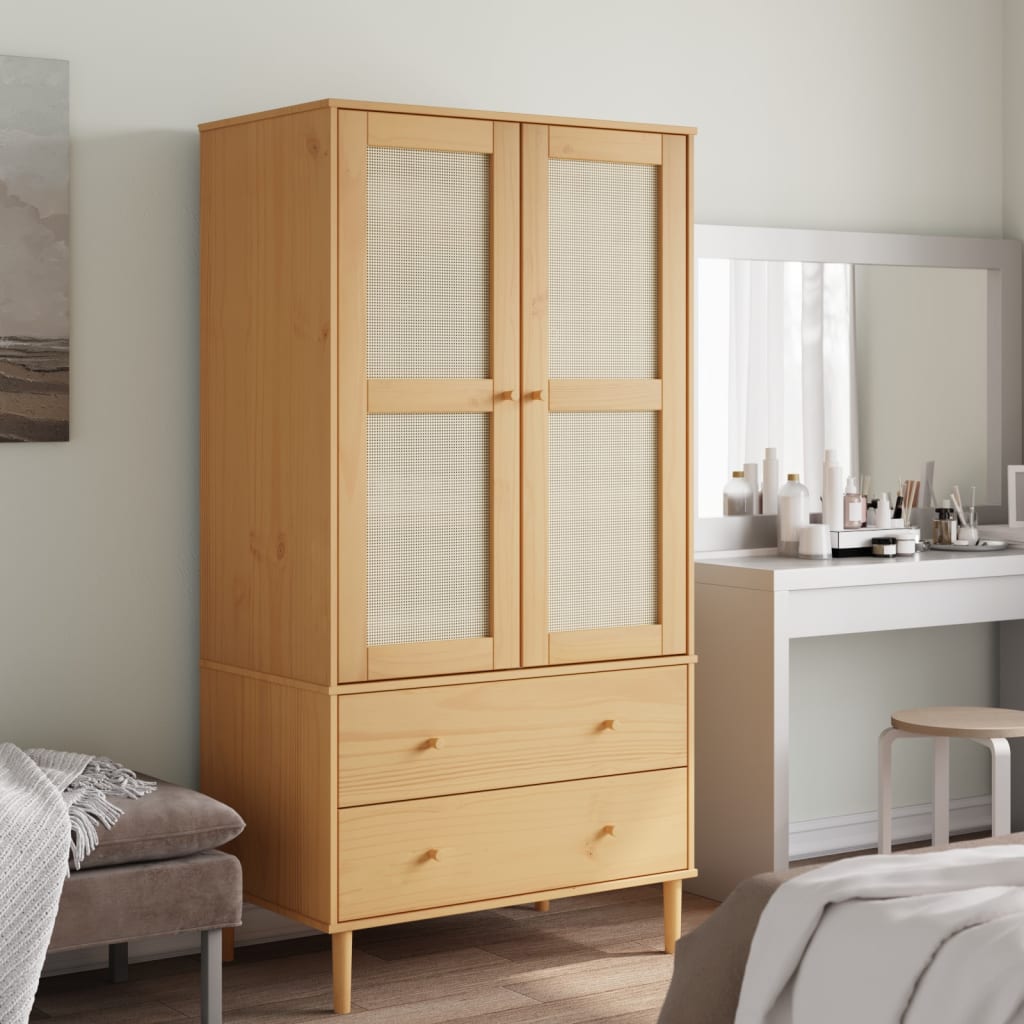 Kleiderschrank SENJA Rattan-Optik Schwarz 90x55x175 cm