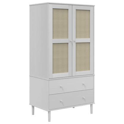 Kleiderschrank SENJA Rattan-Optik Schwarz 90x55x175 cm
