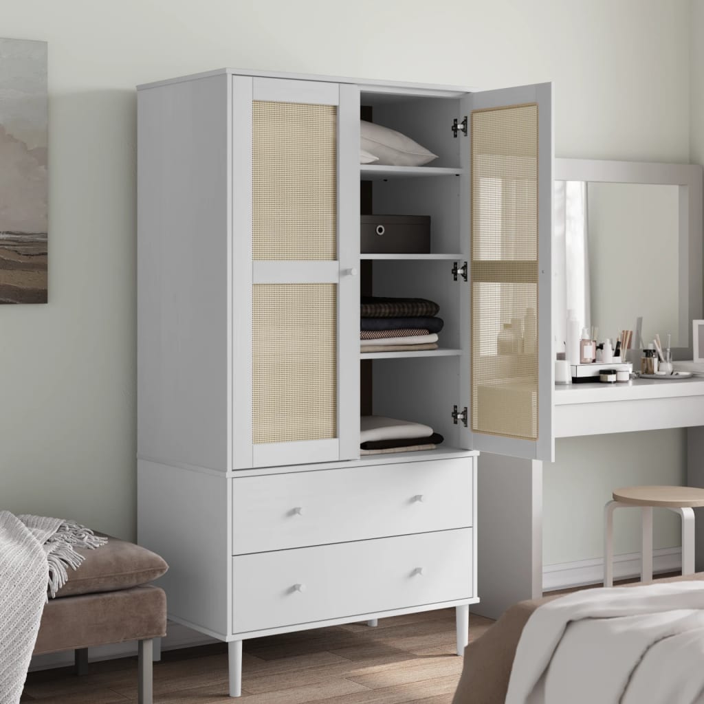 Kleiderschrank SENJA Rattan-Optik Schwarz 90x55x175 cm