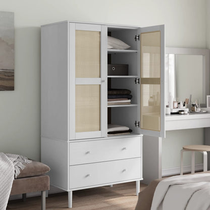 Kleiderschrank SENJA Rattan-Optik Schwarz 90x55x175 cm
