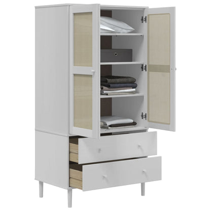 Kleiderschrank SENJA Rattan-Optik Schwarz 90x55x175 cm