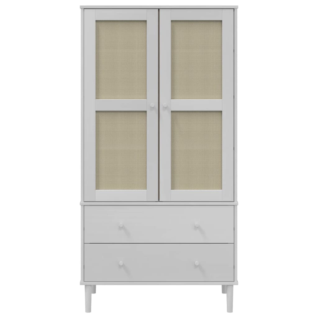 Kleiderschrank SENJA Rattan-Optik Schwarz 90x55x175 cm
