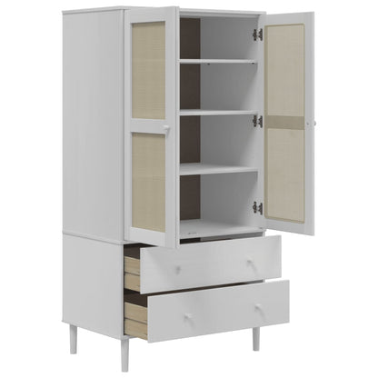 Kleiderschrank SENJA Rattan-Optik Schwarz 90x55x175 cm