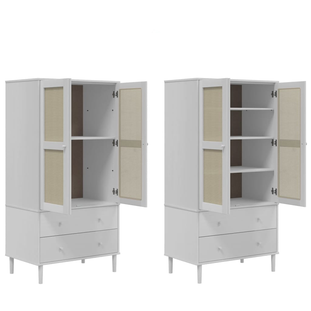 Kleiderschrank SENJA Rattan-Optik Schwarz 90x55x175 cm