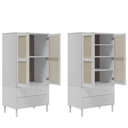 Kleiderschrank SENJA Rattan-Optik Schwarz 90x55x175 cm