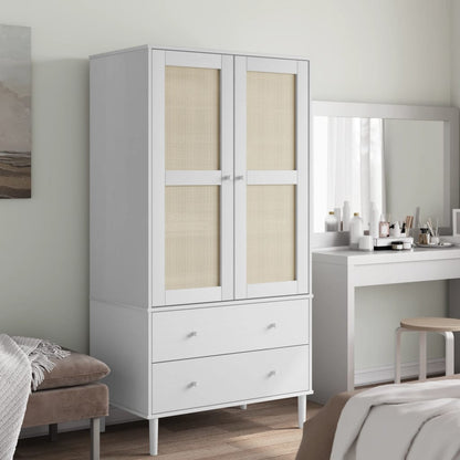 Kleiderschrank SENJA Rattan-Optik Schwarz 90x55x175 cm
