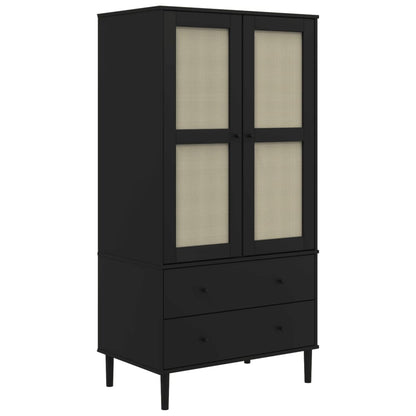 Kleiderschrank SENJA Rattan-Optik Schwarz 90x55x175 cm