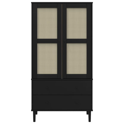 Kleiderschrank SENJA Rattan-Optik Schwarz 90x55x175 cm