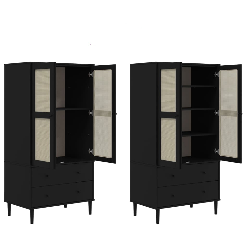 Kleiderschrank SENJA Rattan-Optik Schwarz 90x55x175 cm