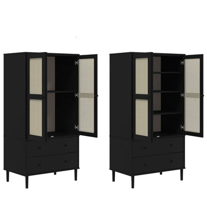 Kleiderschrank SENJA Rattan-Optik Schwarz 90x55x175 cm