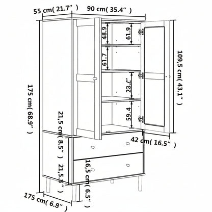 Kleiderschrank SENJA Rattan-Optik Schwarz 90x55x175 cm