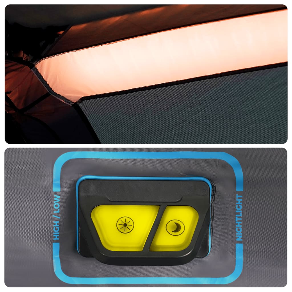 Familienzelt mit LED 10 Personen Hellgrau Orange Quick Release