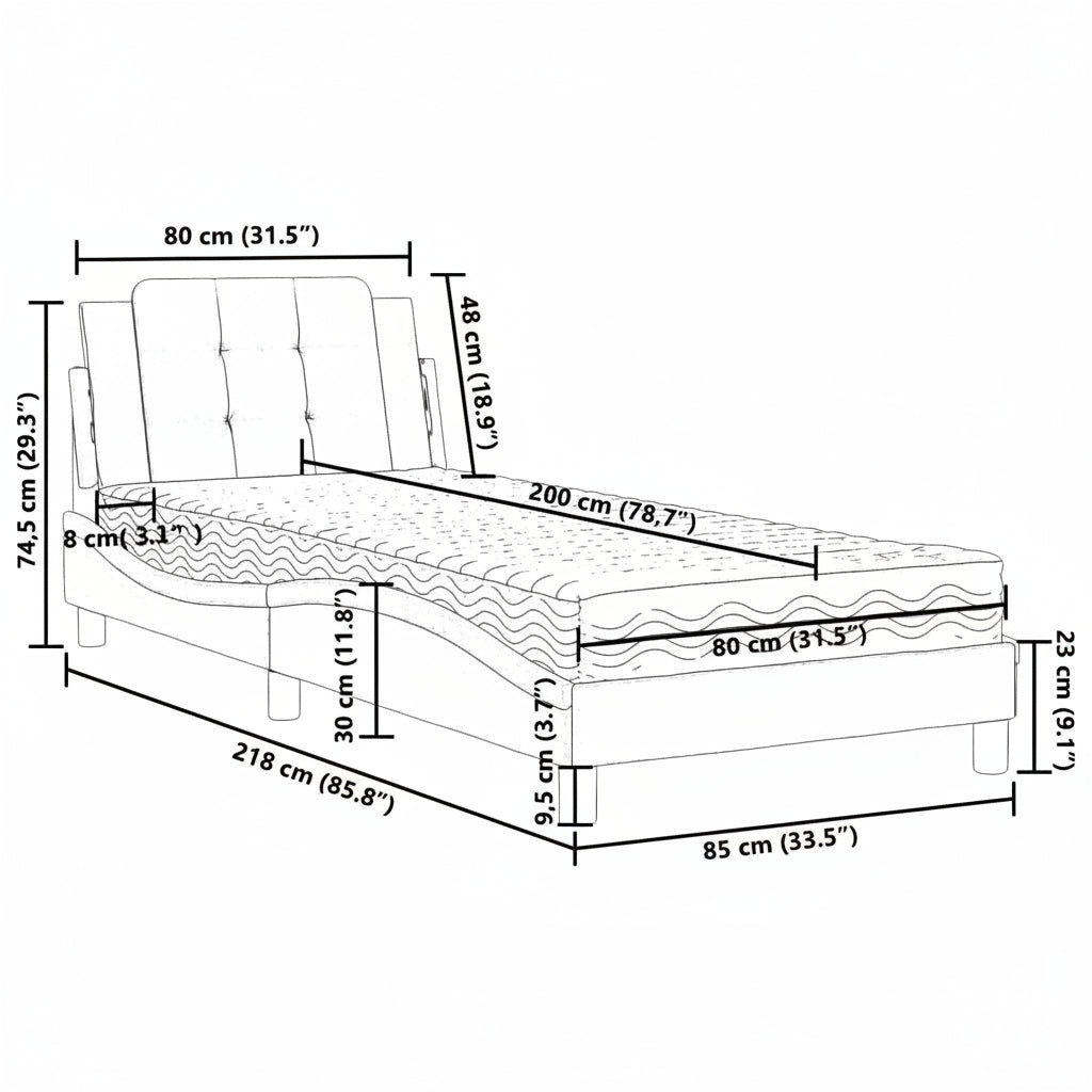 Polster-Einzelbett Modell inkl. Matratze, Kunstlederbezug 80x200 cm