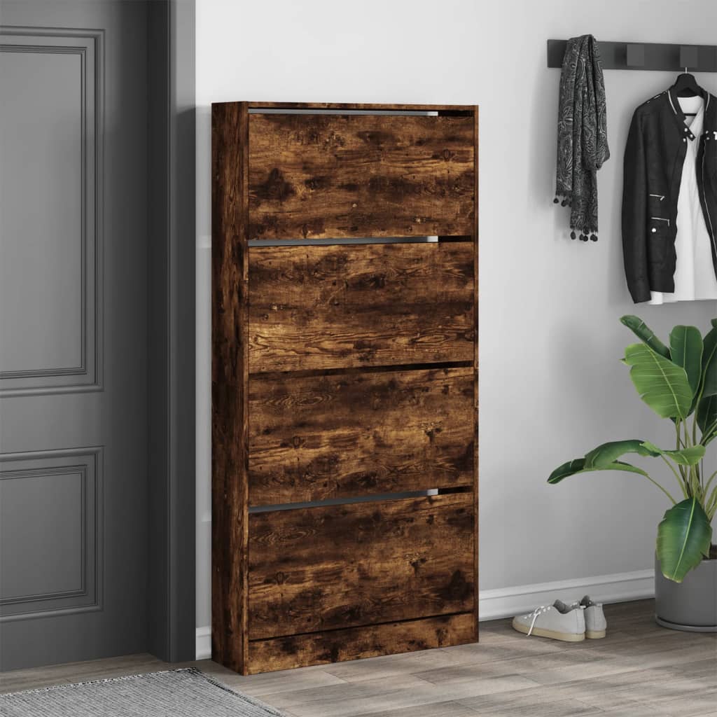 Schuhschrank mit 4 Klappen Sonoma-Eiche 80x21x163,5 cm