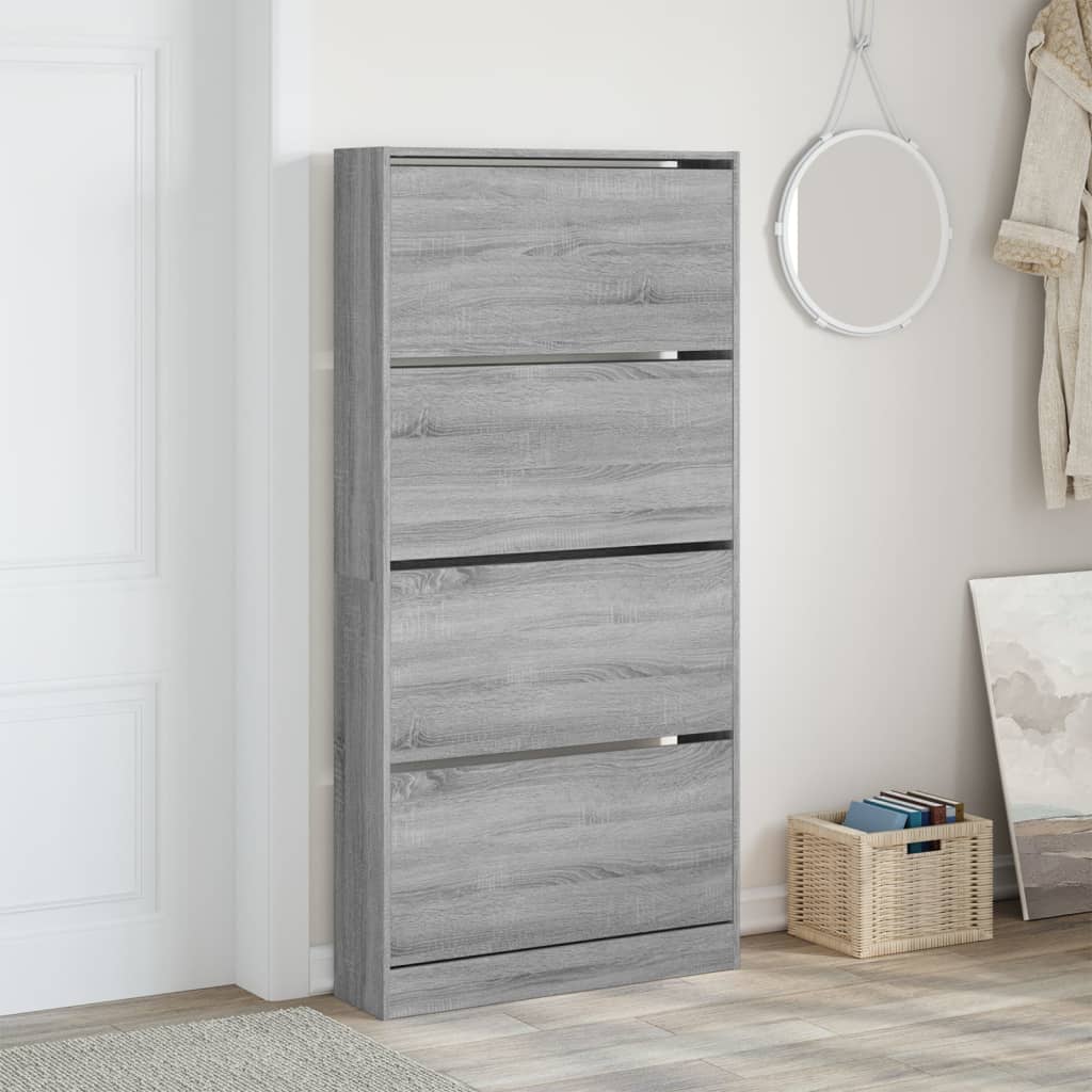 Schuhschrank mit 4 Klappen Sonoma-Eiche 80x21x163,5 cm