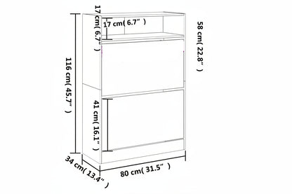 Schuhschrank mit 2 Klappen Weiß 80x34x116 cm