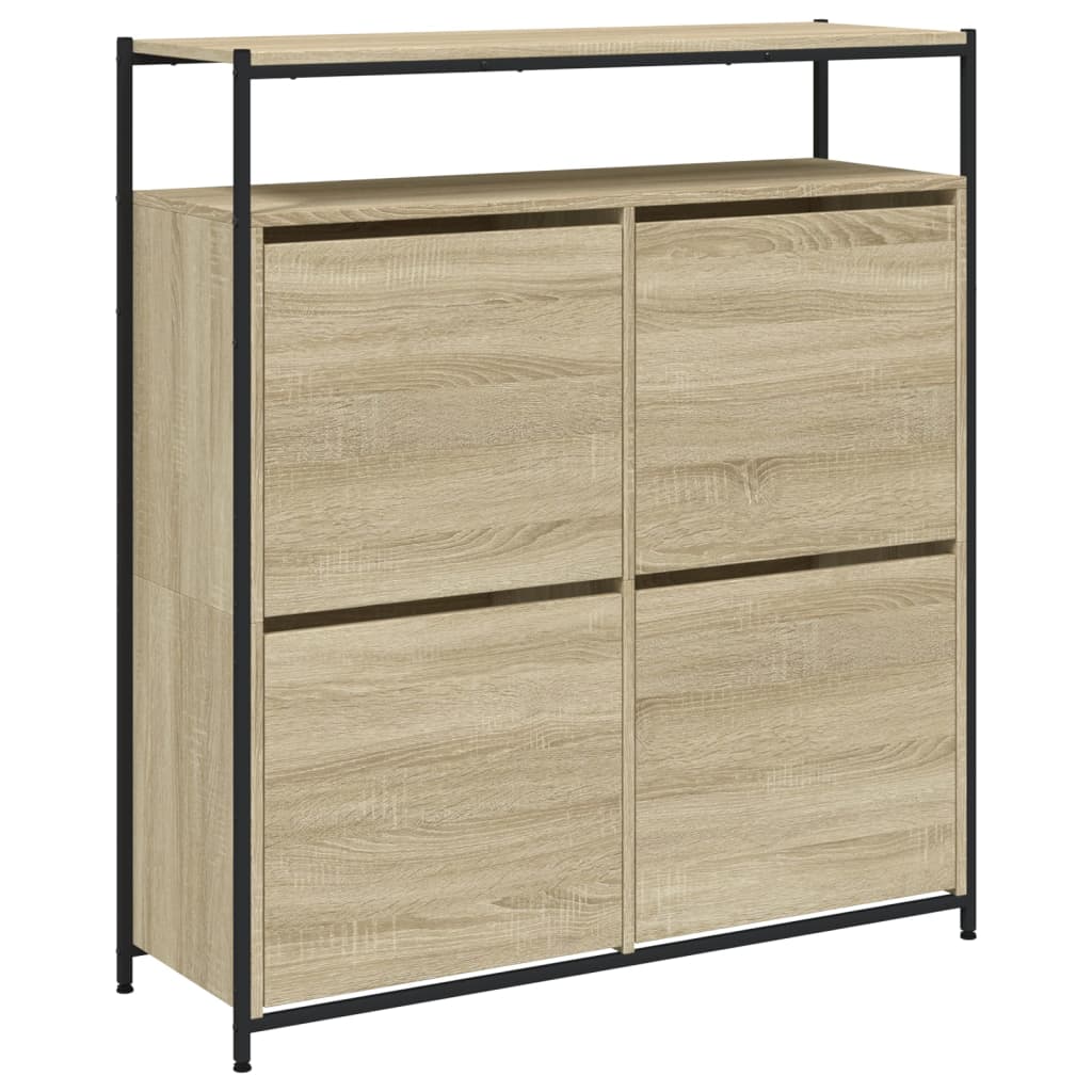 Schuhschrank mit 4 Klappen Braun Eiche-Optik 100x34x112 cm