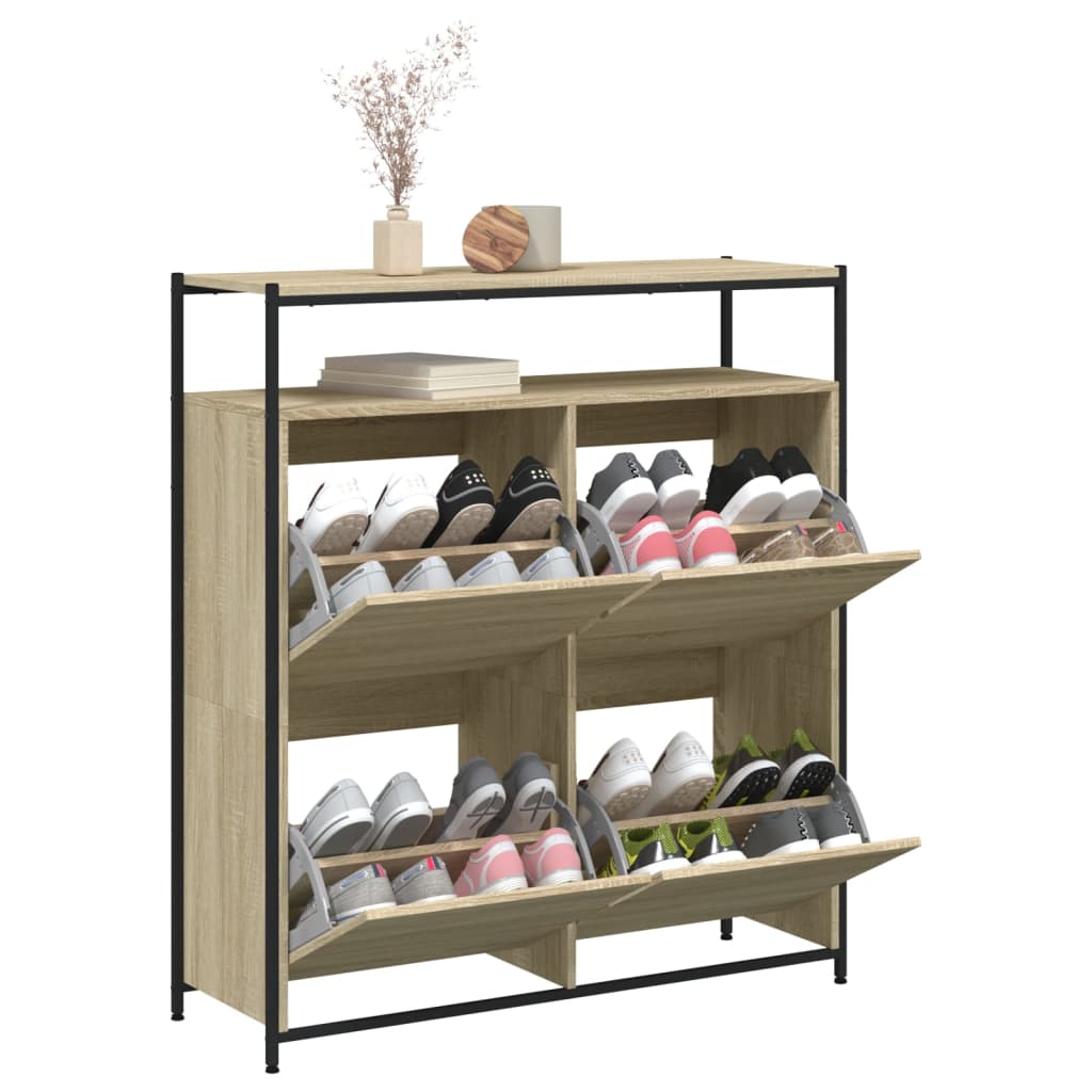 Schuhschrank mit 4 Klappen Braun Eiche-Optik 100x34x112 cm