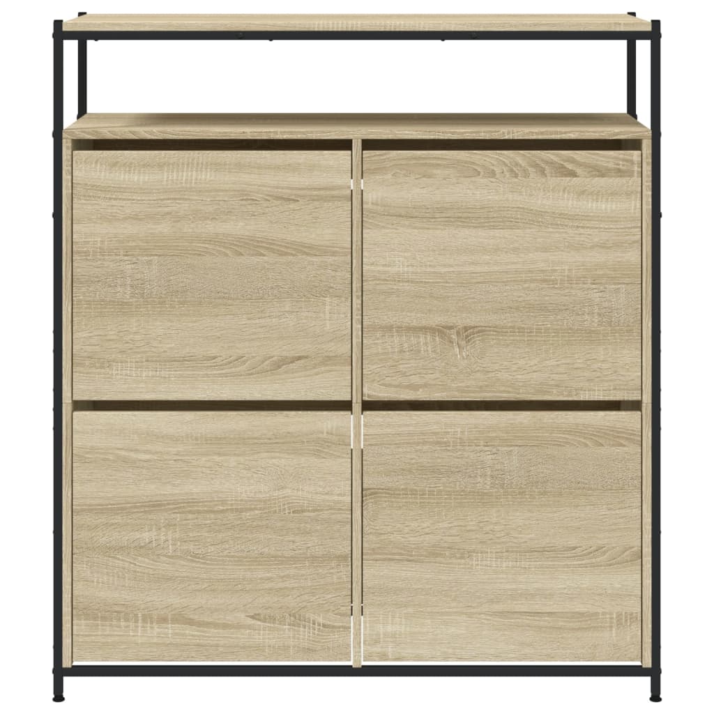 Schuhschrank mit 4 Klappen Braun Eiche-Optik 100x34x112 cm