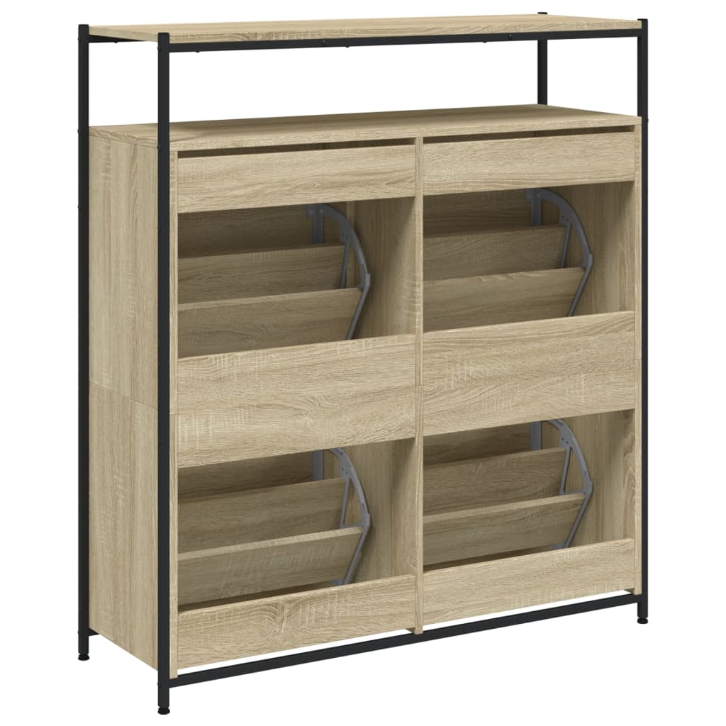 Schuhschrank mit 4 Klappen Braun Eiche-Optik 100x34x112 cm