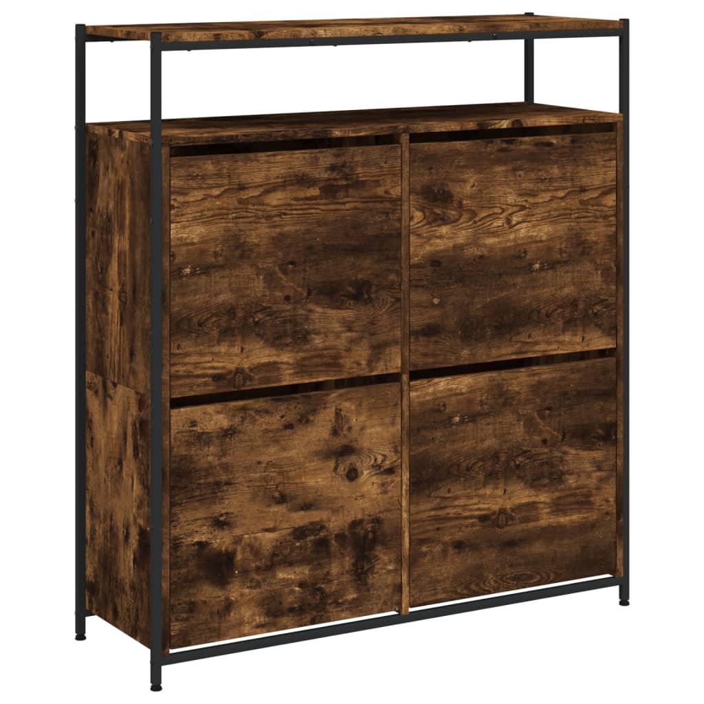 Schuhschrank mit 4 Klappen Braun Eiche-Optik 100x34x112 cm