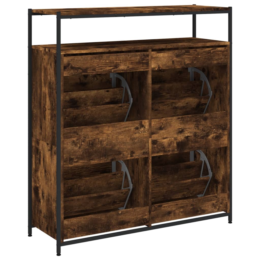 Schuhschrank mit 4 Klappen Braun Eiche-Optik 100x34x112 cm