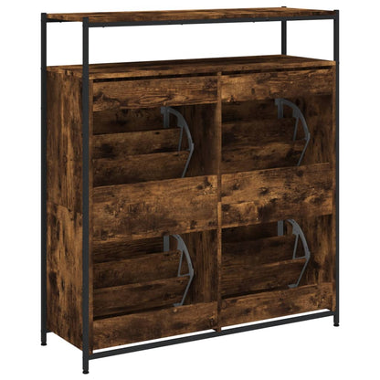 Schuhschrank mit 4 Klappen Braun Eiche-Optik 100x34x112 cm