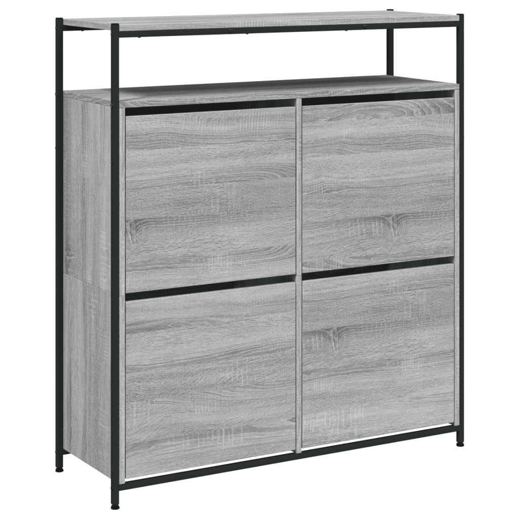 Schuhschrank mit 4 Klappen Braun Eiche-Optik 100x34x112 cm