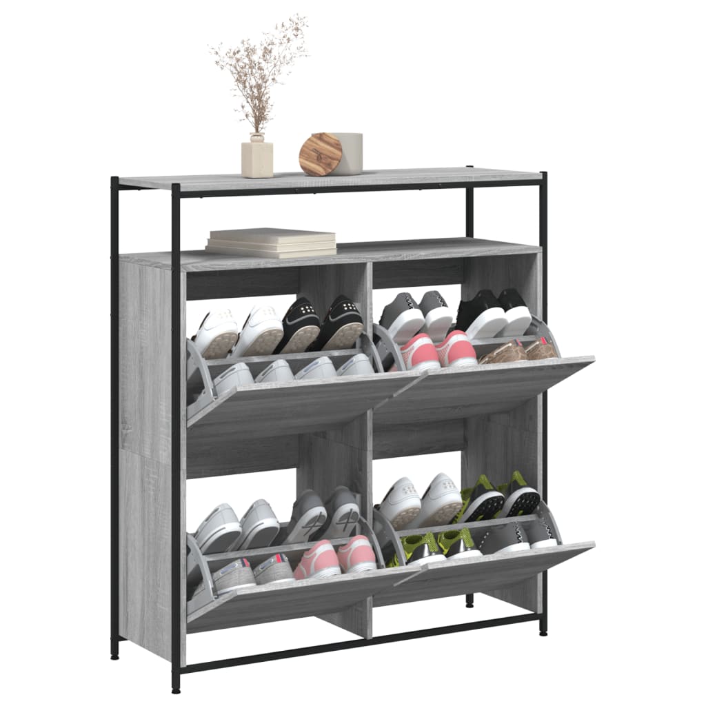 Schuhschrank mit 4 Klappen Braun Eiche-Optik 100x34x112 cm