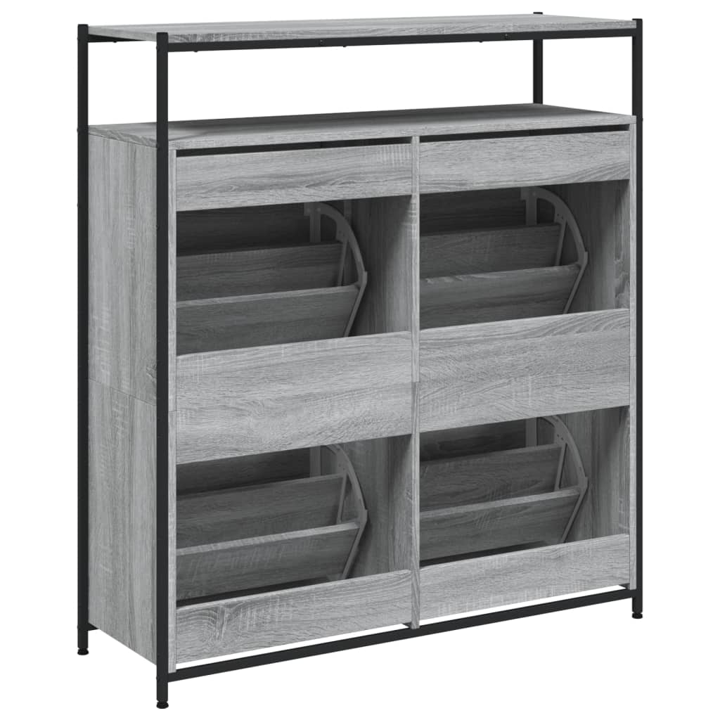 Schuhschrank mit 4 Klappen Braun Eiche-Optik 100x34x112 cm