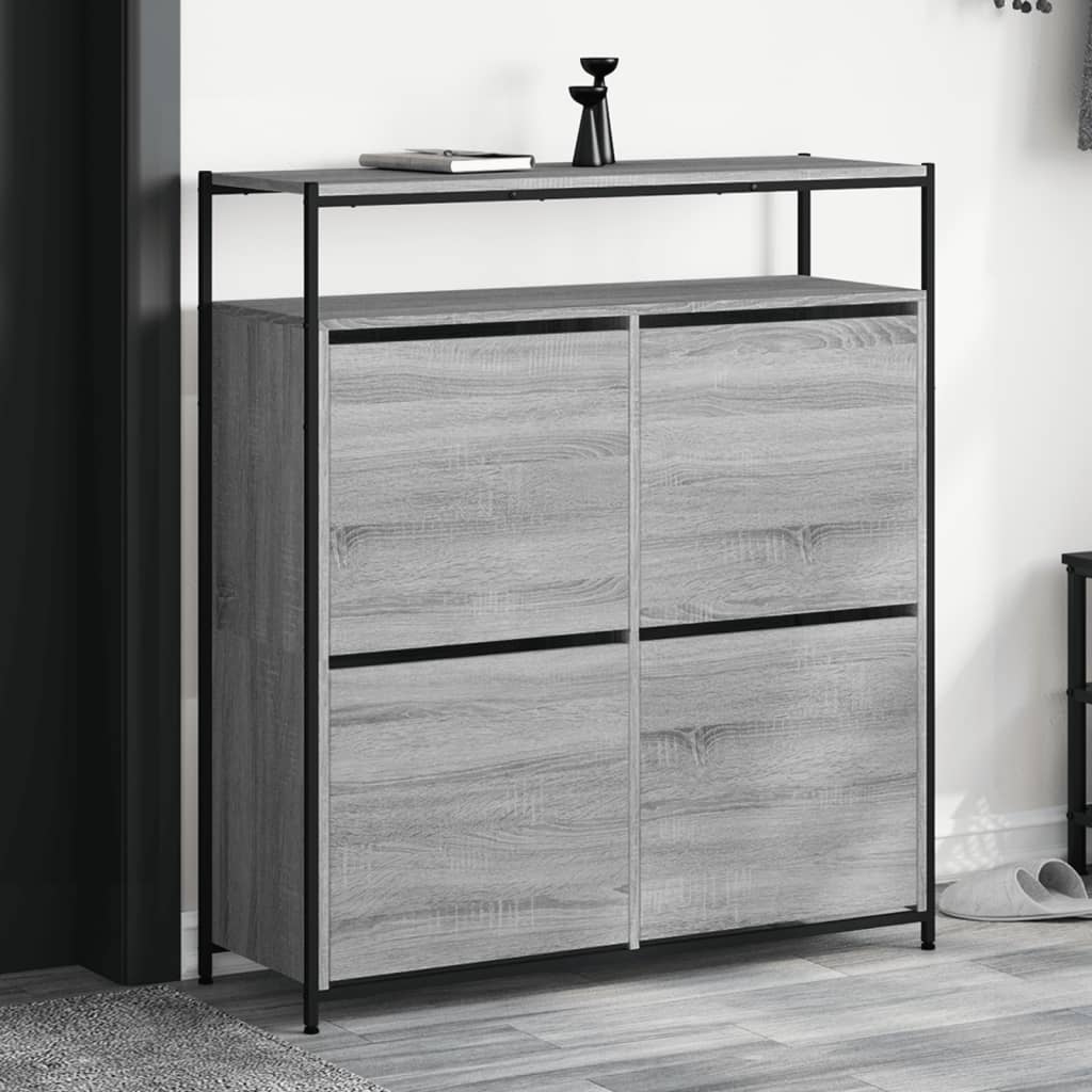 Schuhschrank mit 4 Klappen Braun Eiche-Optik 100x34x112 cm