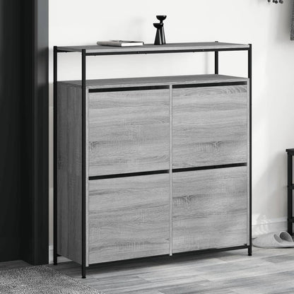 Schuhschrank mit 4 Klappen Braun Eiche-Optik 100x34x112 cm
