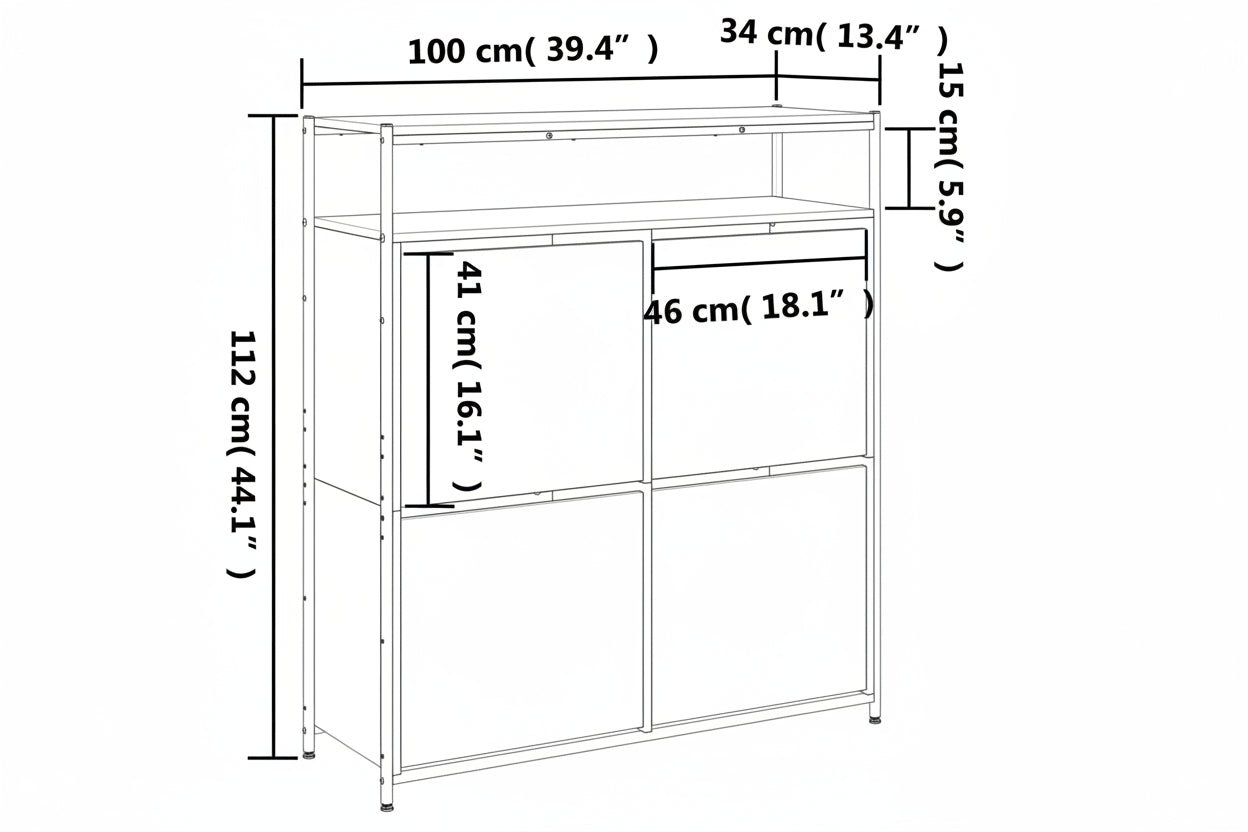 Schuhschrank mit 4 Klappen Braun Eiche-Optik 100x34x112 cm