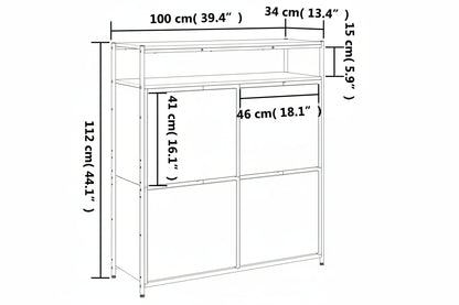 Schuhschrank mit 4 Klappen Braun Eiche-Optik 100x34x112 cm