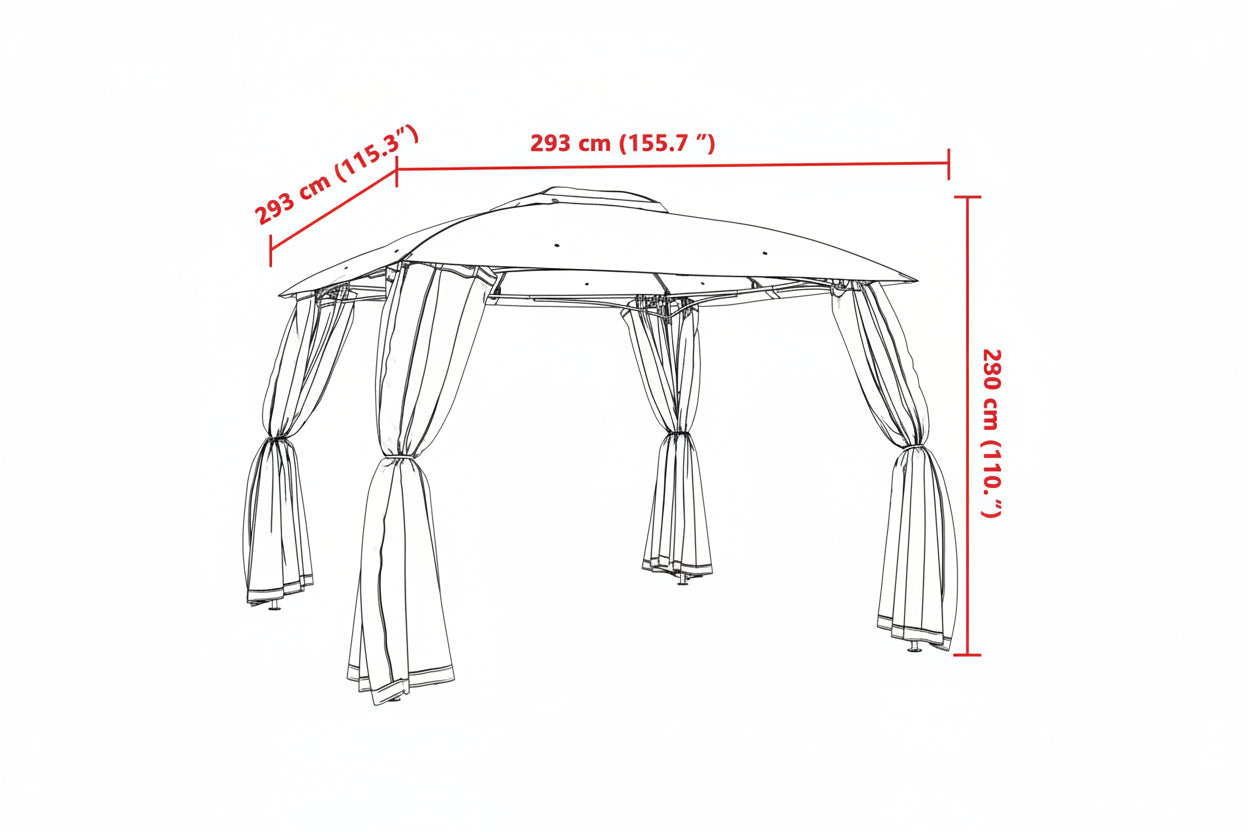 Pavillon Mit Doppeldach & Netzwänden 2,93X2,93 M Stahl