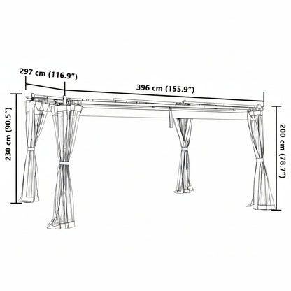 Pavillon mit Netzwänden Creme 4x3 m Stahl
