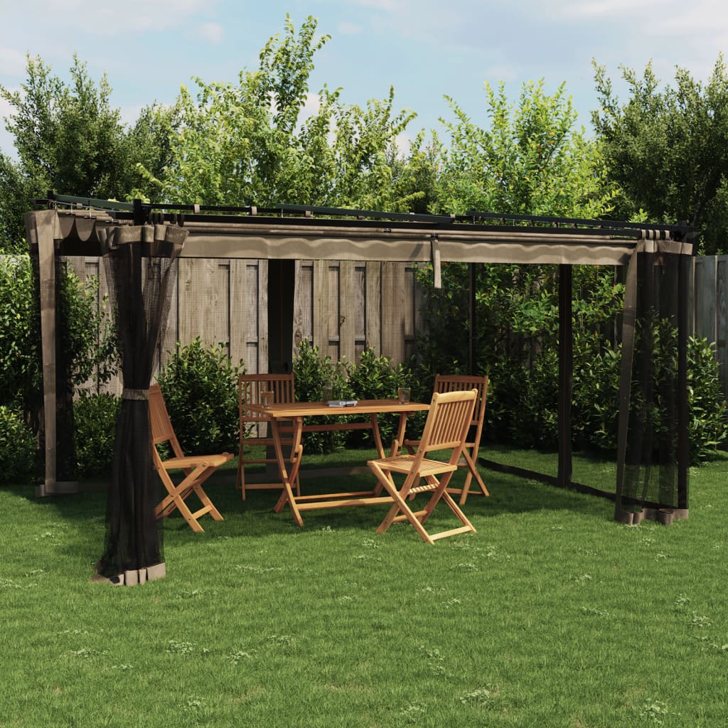 Pavillon mit Netzwänden Creme 4x3 m Stahl