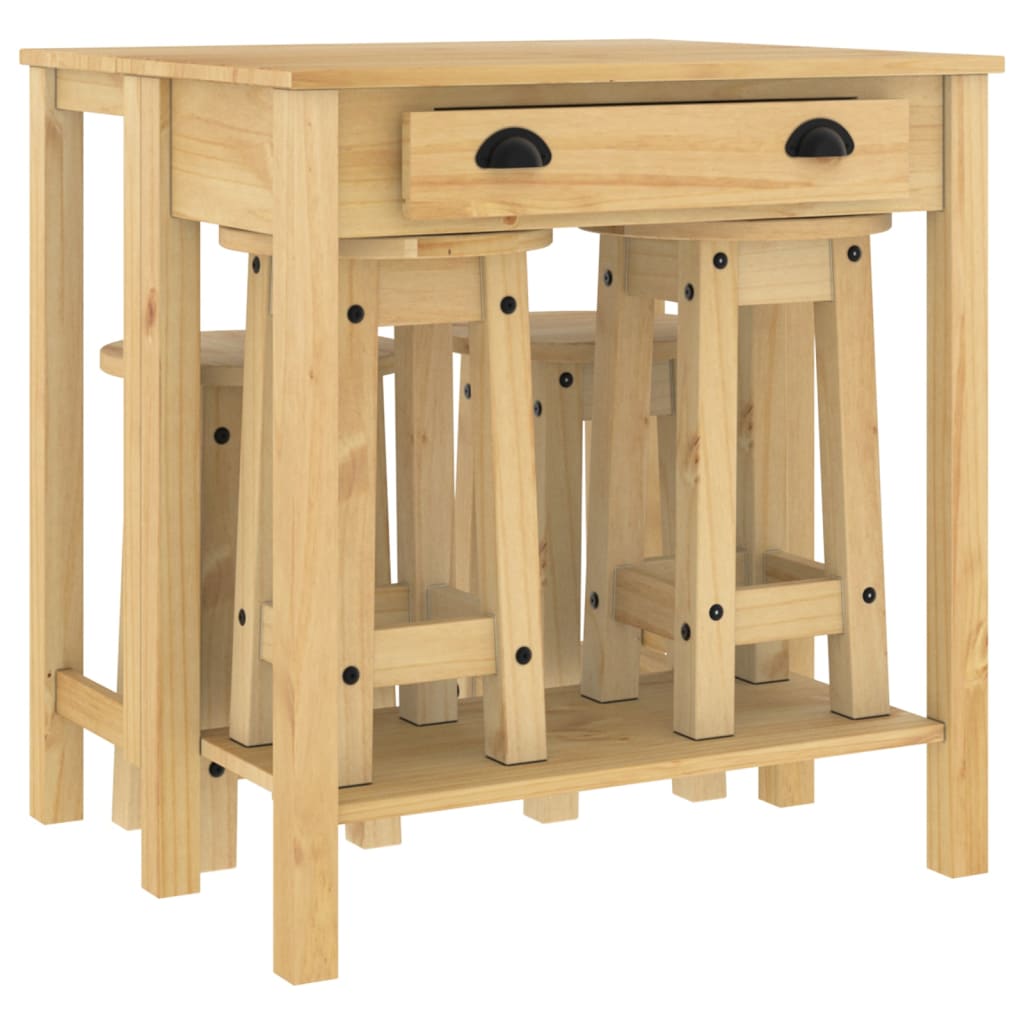 5-Tlg. Bar-Set Massivholz Kiefer Braun