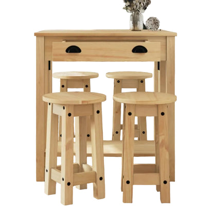 5-Tlg. Bar-Set Massivholz Kiefer Braun