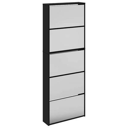 Schuhschrank mit 5 Fächern Spiegel Eiche 63x17x169,5 cm