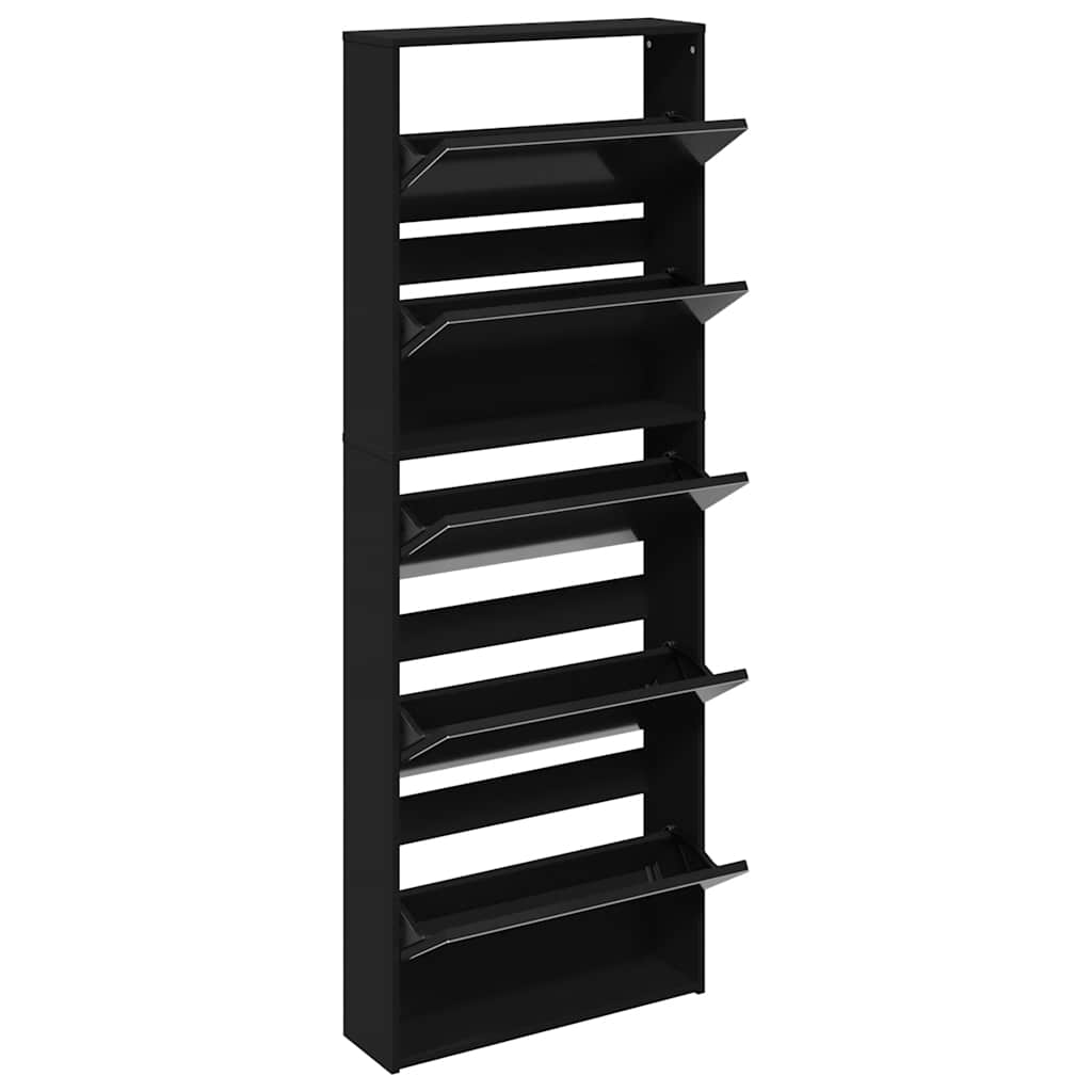 Schuhschrank mit 5 Fächern Spiegel Eiche 63x17x169,5 cm