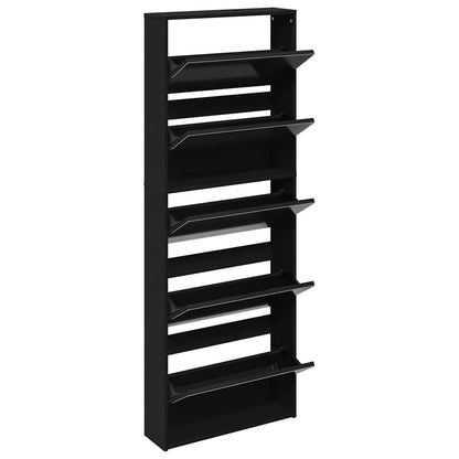 Schuhschrank mit 5 Fächern Spiegel Eiche 63x17x169,5 cm