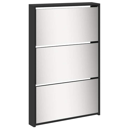 Schuhschrank mit 5 Fächern Spiegel Eiche 63x17x169,5 cm