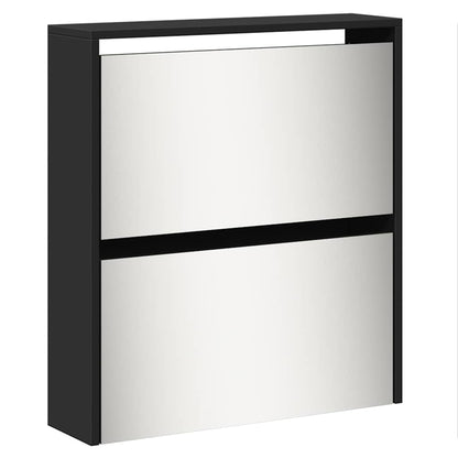 Schuhschrank mit 5 Fächern Spiegel Eiche 63x17x169,5 cm