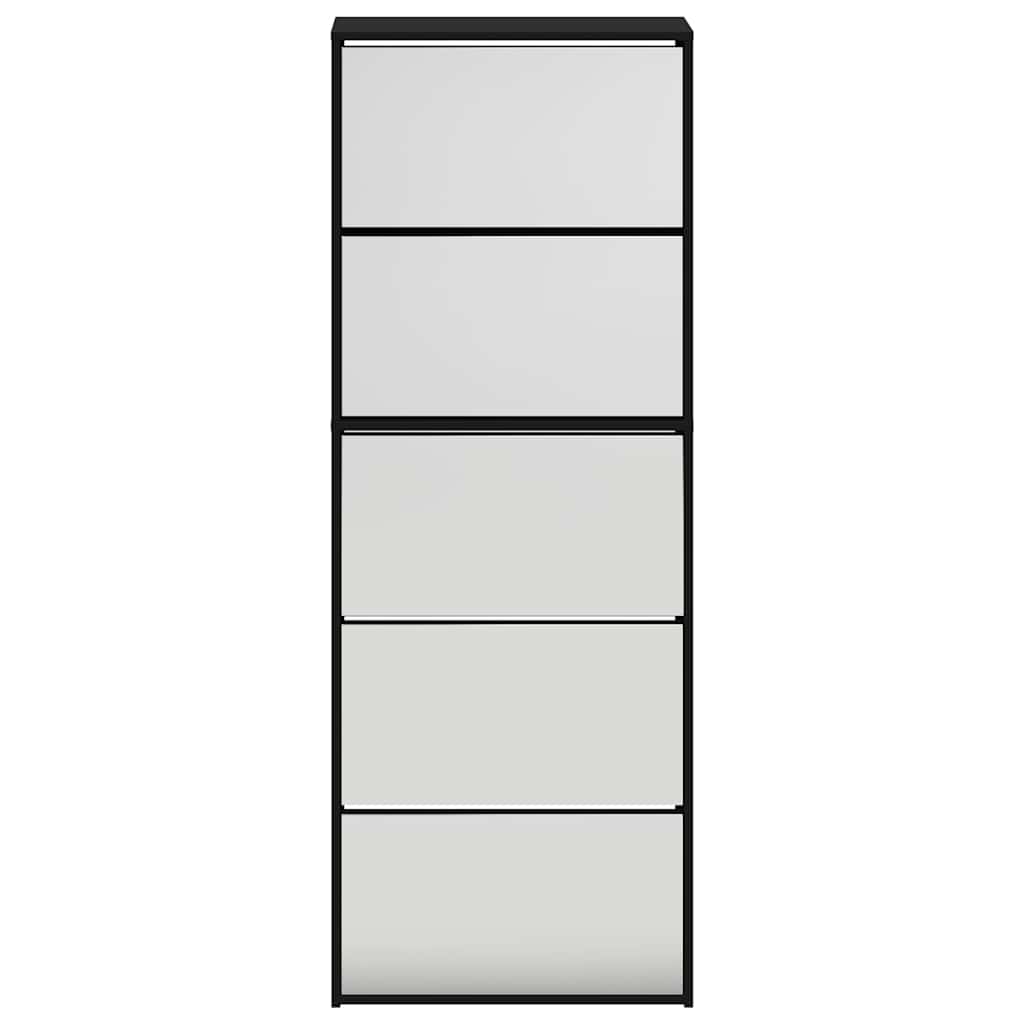 Schuhschrank mit 5 Fächern Spiegel Eiche 63x17x169,5 cm