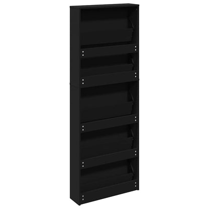 Schuhschrank mit 5 Fächern Spiegel Eiche 63x17x169,5 cm